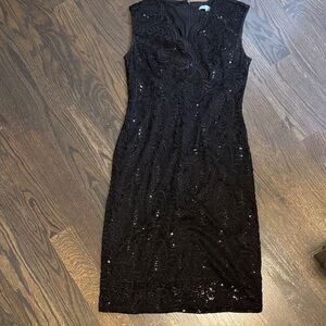 Elegant Sequined Little Black Lace Dress